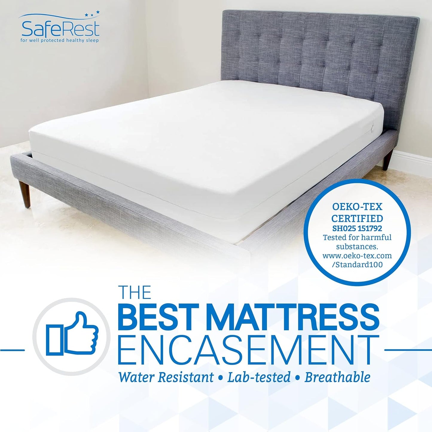 SafeRest Zippered Mattress Protector - Premium 6-9 Inch Waterproof Mattress Cover for Bed - Breathable & Noiseless Washable Mattress Encasement - Twin XL