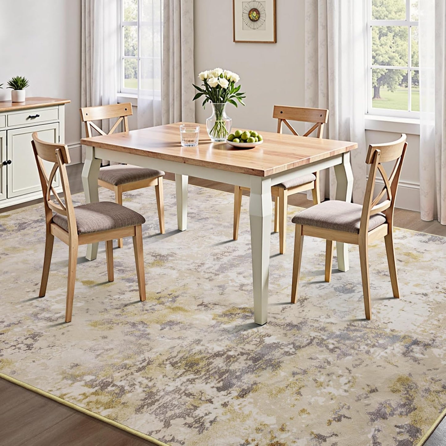 Kelarea 4x6 Rug for Living Room, Beige Washable Non-Slip Rugs, Low Pile Soft Modern Abstract Carpet for Bedroom, Kitchen, Dining Room, Classroom, Dorm, Nursery, Home Office