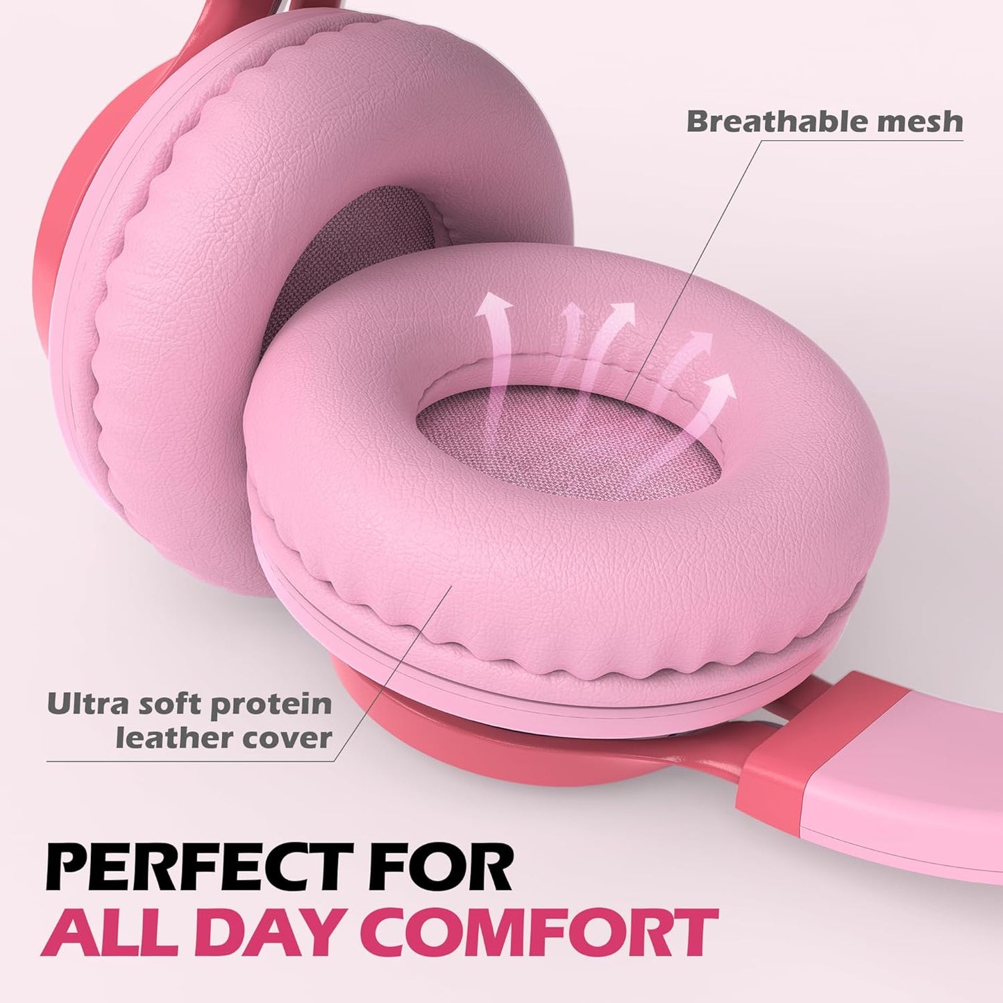 AILIHEN C8 Girls Headphones, On-Ear Headphones Wired with Microphone and Volume Control Foldable Corded Stereo 3.5mm Headset for Girls School Chromebook Laptop Computer PC Tablets Travel (Pink)