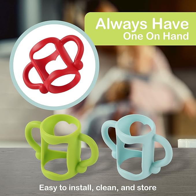 TonGass (3-Pack) Bottle Handles for Dr Brown Narrow Baby Bottles with Easy Grip Handles to Hold Their Own Bottle - BPA-Free Soft Silicone - Red Green and Blue
