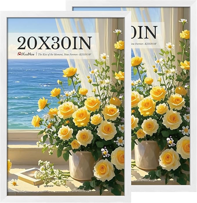 20x30 Poster Frame 2 Pack, Textured White Solid Wood, Wall Gallery Picture Frame