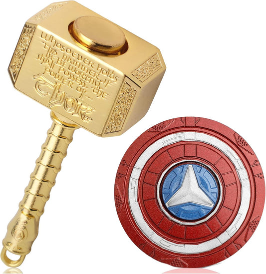 Transformable Fidget Spinner, Metal Hand Hammer Fidgit Chain Toy for Kids Adults, Cool Shield Fingertip Gyro Stress Relief Cube for Office, Stocking Stuffer Gifts for Christmas 2 Pack