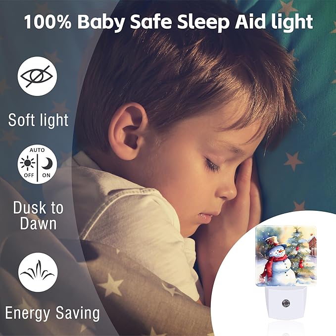Cute Snowman with Christmas Tree Night Light Plug into Wall, Winter Holiday Snowman Dusk to Dawn Night Light Plug in,0.5w Energy Saving Sleep Friendly NightLight for Kids Boys Girls Home Decor