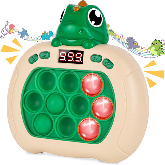 Upgraded Fast Quick Game Pop Bubble Up Toys for Kids, Funny Toys with LED Screen for Kids 3-12 for Girls and Boys Bubble Stress,Handheld Puzzle Game Sensory Toys(Batteries Included) (Green Dinosaur)