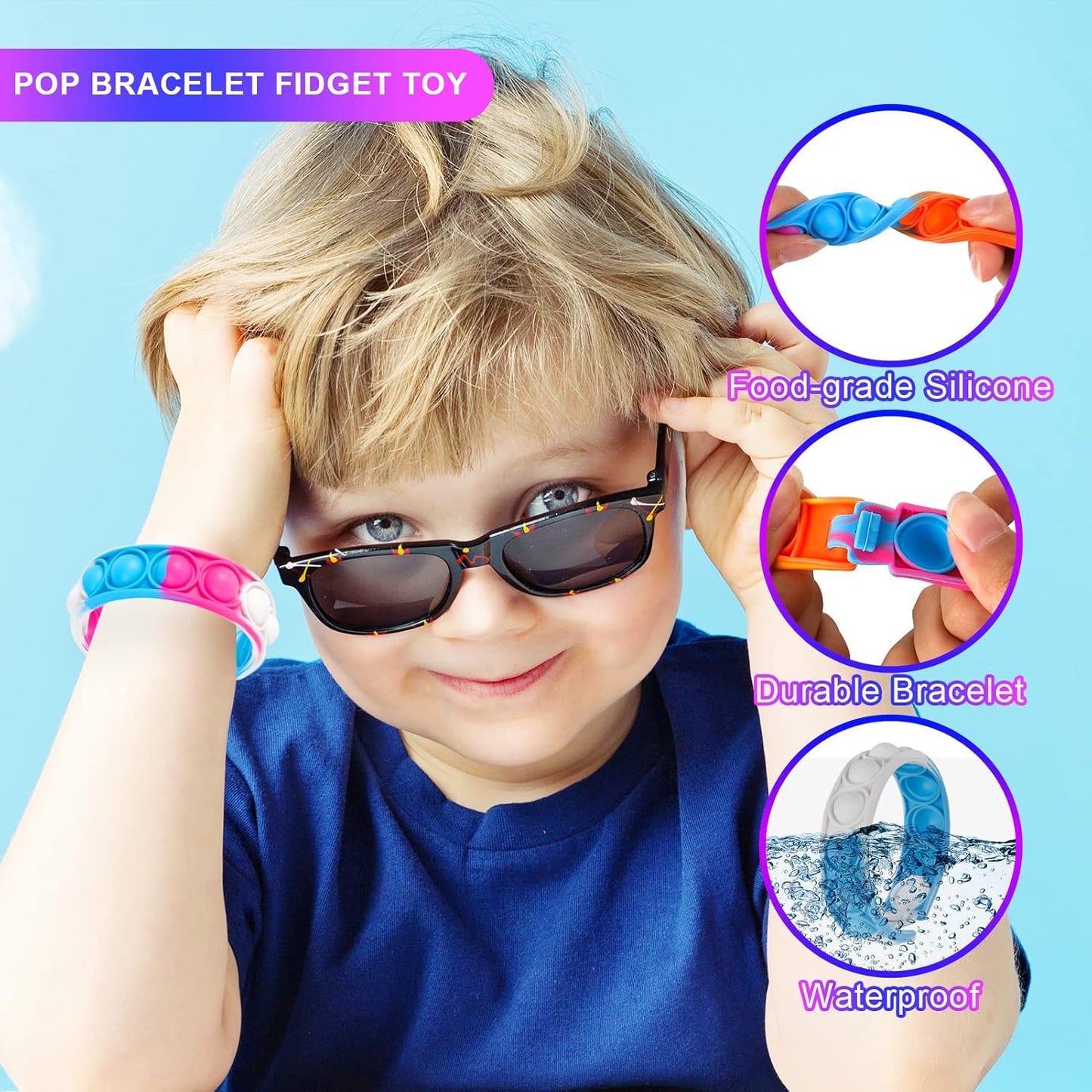 Pop Fidget Toys Bulk Its Kids Party Favors 24PCS Pop Fidget Bracelets It Fidget Toy Pack Fidgets for Classroom Prizes End of Year Student Gifts Birthday Goodie Bag Stuffers Sensory Toys for Girls Boys