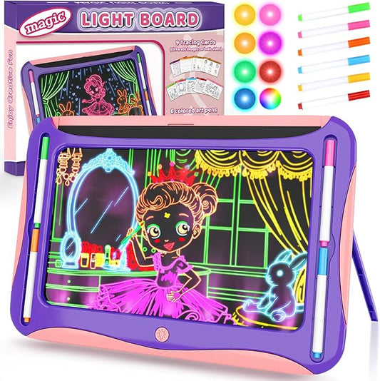 Magic LED Drawing Board for Kids, Girls Toys Age 6-8, Light Up Tracing Pad with 9 Double-Sided Cards, 6 Washable Markers, Arts & Crafts Kits Learning Toy Glow Up Doodle Board Christmas Birthday Gifts