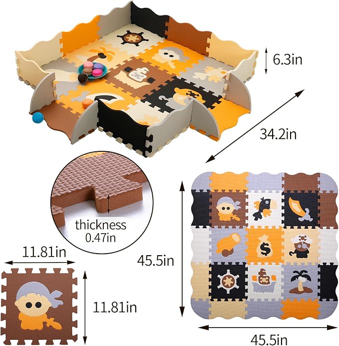 Coolcandy Baby Play Mat, 25Pcs Interlocking Puzzle Floor Mat, with Safety Fence - 0.4" Thick Non-Toxic EVA Foam Play Mat, for Infants & Toddlers 3-36 Months, Soft Puzzle Tiles for Play Areas
