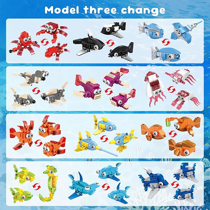 12 Packs 36 Kinds of Marine Animals Building Blocks Toy, DIY Marine Animals Building Blocks Sets for Classroom Prizes Toy,Birthday Favors for KidsIdeas for Boys and Girls Ages 6-12