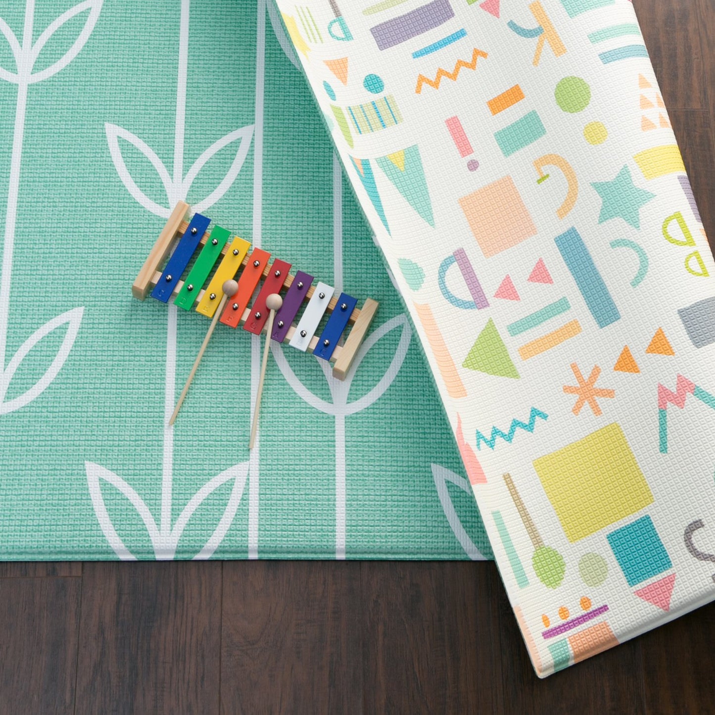 Baby Care Play Mat (Large, Sea Petals - Green) Original One-Piece Reversible Rollable Waterproof Play Mat for Infants, Babies, Toddler, and Kids