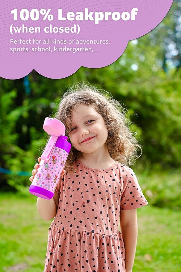 Jarlson® Mali Children's Water Bottle, Thermal Stainless Steel Water Bottle, BPA-Free, Leak-Proof, Children's Bottle with Chug Lid, Bottle for School, Nursery (Princess, 350 ml)
