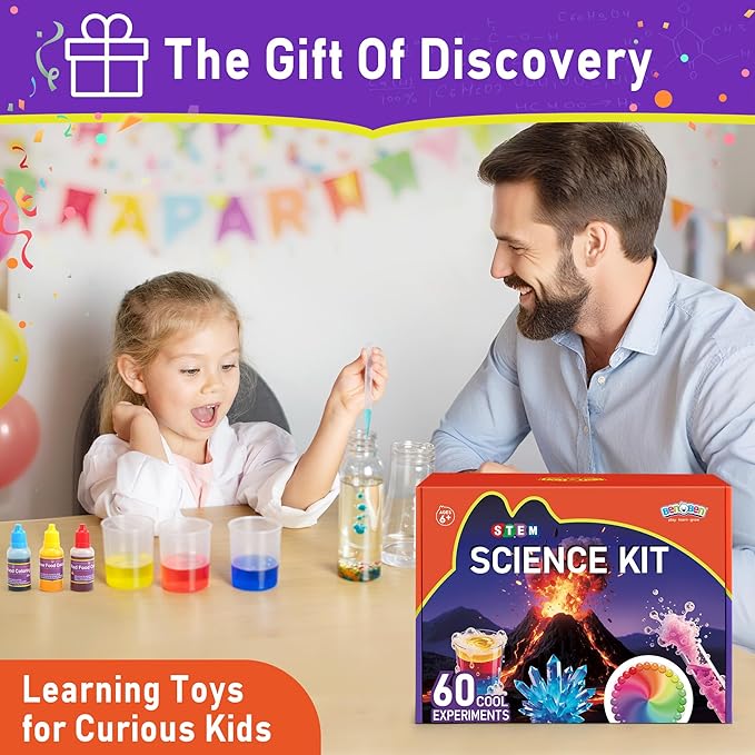 Benben Science Kits for Kids Age 6-8, 60 Experiments Educational Toy, STEM Toys for 6 7 8 Year Old Boys Girls Birthday Gift, Volcano Science Kit, Chemistry Set for Homeschooling