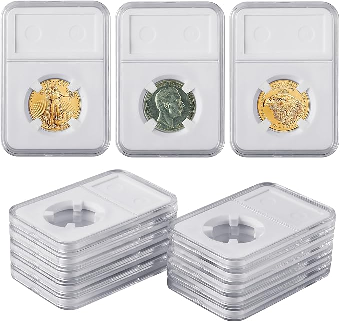 10-Pack 33mm Coin Slab Display Holder, Clear Acrylic Storage Case for U.S. 1 oz Gold & Platinum Eagles, 1 oz Gold American Buffalo and Other 32.7mm Coins, Four-Point Fixation Coin Collection Box