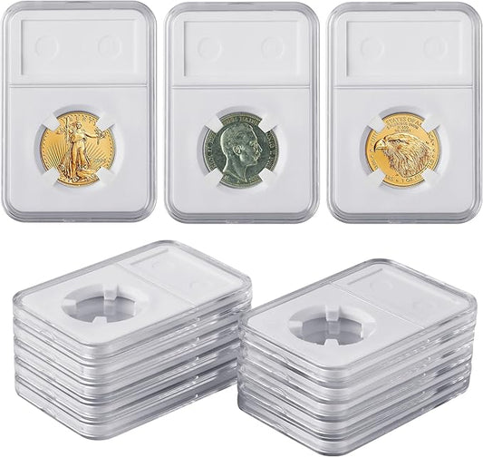 10-Pack 33mm Coin Slab Display Holder, Clear Acrylic Storage Case for U.S. 1 oz Gold & Platinum Eagles, 1 oz Gold American Buffalo and Other 32.7mm Coins, Four-Point Fixation Coin Collection Box
