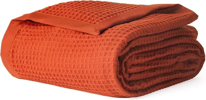 Salt Earth GOTS Certified 100% Organic Cotton Throw Blanket, 55"X60" Blankets & Throws for Bed, Throw Blanket for Couch,Modern & Cozy Blanket, All Season Waffle Blanket, Soft Blanket (Cinnamon Stick)