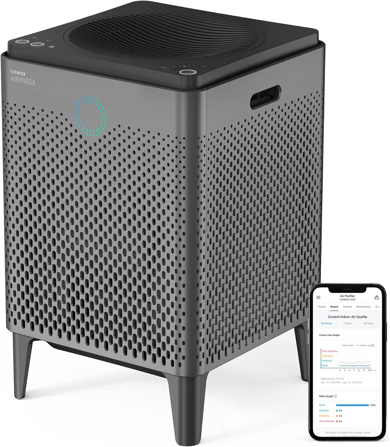 Coway Airmega 400S(G) App-Enabled Smart Technology Compatible with Amazon Alexa True HEPA Air Purifier, Covers 1,560 sq. ft, Graphite