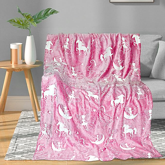 TEHALK Personalized Blanket for Kids Baby Toddler Blanket Unicorns Gifts for Girls Unicorn Blanket for Girls Glow in The Dark Blankets Kids Soft Throw Blanket for Couch Bed 40"x50"