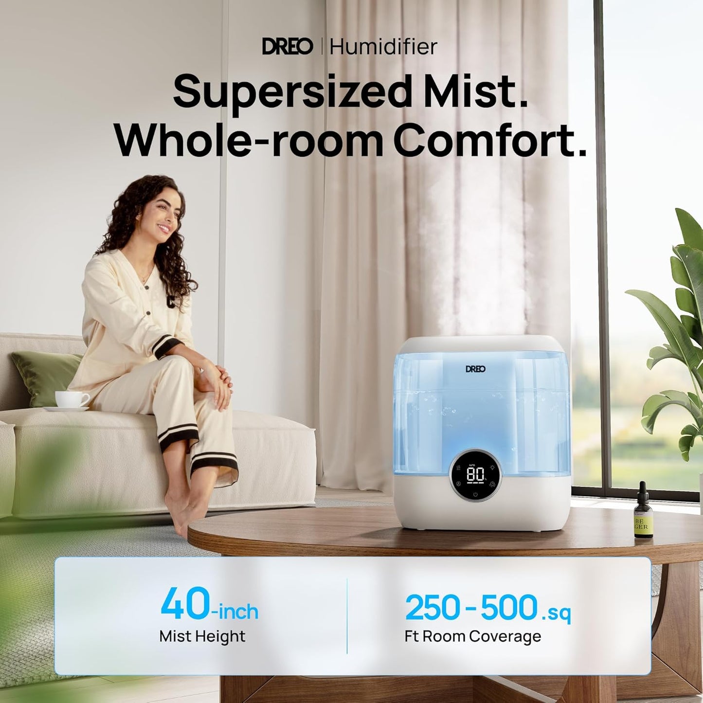 Dreo Humidifiers for Bedroom, 6L Top Fill Quiet Supersized Cool Mist Humidifier for Large Room, 60 Hour Runtime, Ultrasonic Humidifiers for Home, Baby, Plant, Indoor, Night Light, Blue