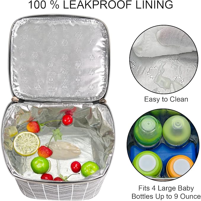 Breast Milk Cooler Bag with Ice Pack Fits 4 Baby Bottles Up to 9 Ounce, Baby Bottle Bag Great for Nursing Mom Daycare, Grey