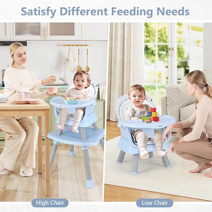 INFANS 8 in 1 Baby High Chair, Convertible Highchair for Babies and Toddlers, Infant Dining Booster Seat, Building Block Table, Kids Stool Table Chair Set with Removable Tray (8 in 1, Blue)