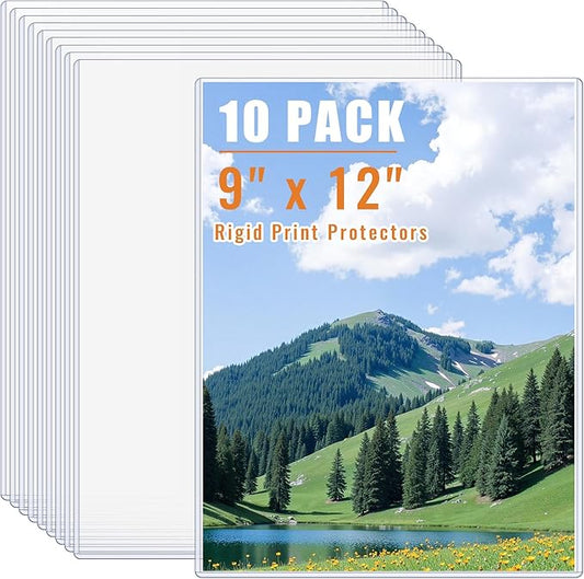 10PCS 9" x 12" Rigid Print Protectors Clear Plastic Sheet Protectors, Heavy Duty Top Loading Document Holder, Menu Cover, Photo Poster Sleeves Hard Plastic Sleeves for Paper Art Prints
