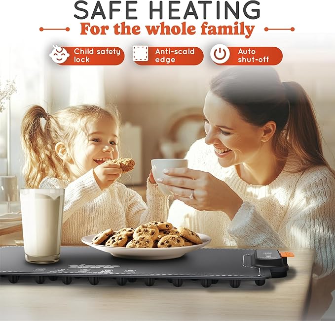 Electric Warming Tray, Rollable Silicone Warming Pad for Food with 4 Temperature Settings, auto Shut-Off, Great Food Warmer Mat for Parties, Buffets, Gatherings and Everyday Use - Black