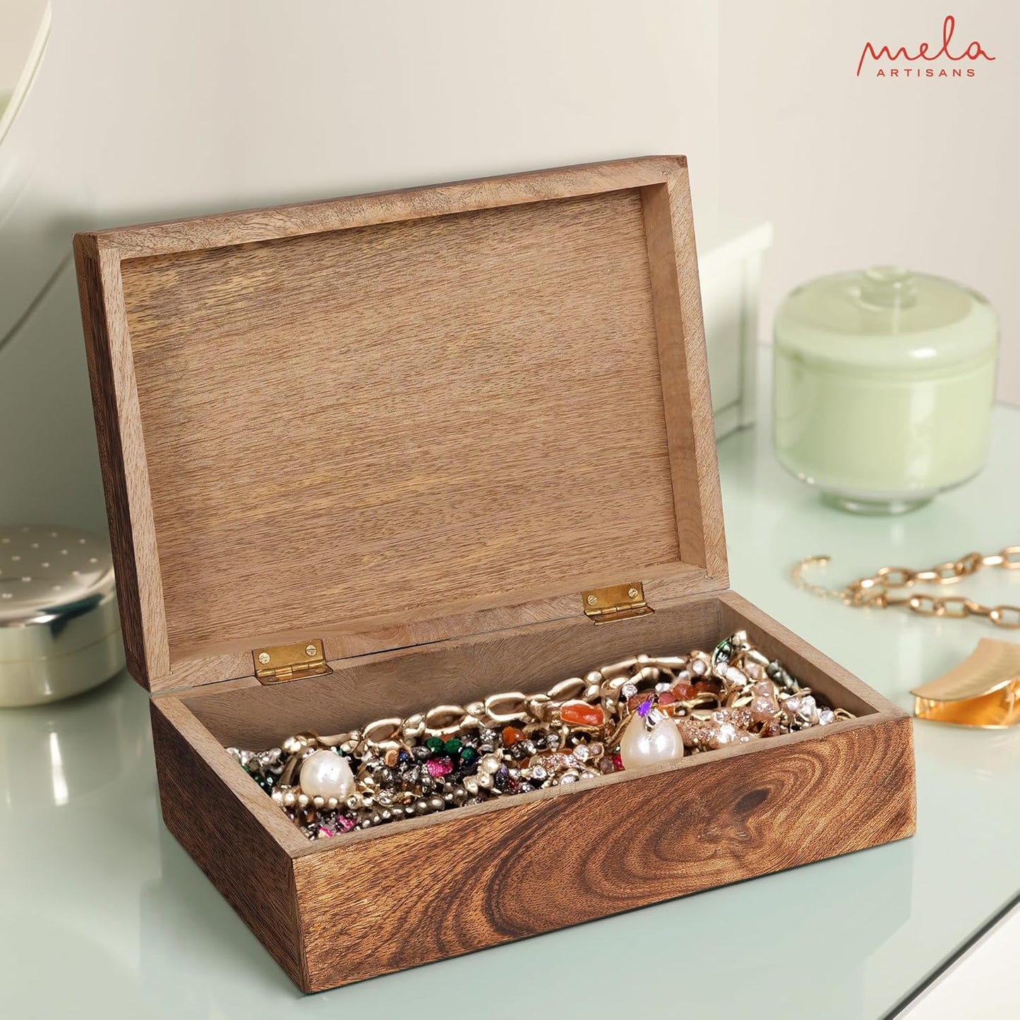 Carved Scallop Mango Wood Box with Lid - Medium Burnt Medium Wood Boxs - Handmade Decorative Boxs with Lid for Use As Memory Boxs, Keepsake Box, Photo Storage Box, and more - 7.5” x 4.5” x 3”