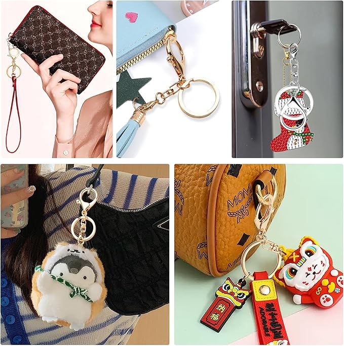 10 Pack a Set Metal Lobster Claw Clasps and Key Rings, Key Chain Accessories, Keychain Making kit for Keys, Art Crafts, Jewelry Making, Silver - Light Gold