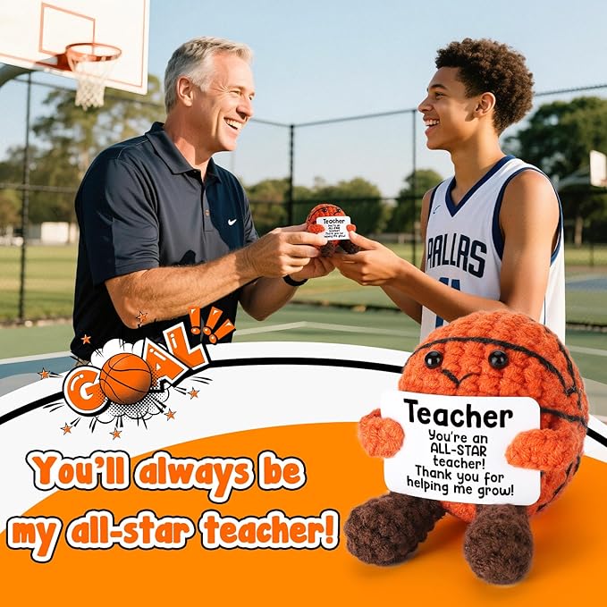 Teacher Appreciation Gifts from Student, Handmade Crochet Basketball Decor, Thank You Presents for Coach Mentor, Best Teacher Ever Birthday, End of Year Classroom Decor