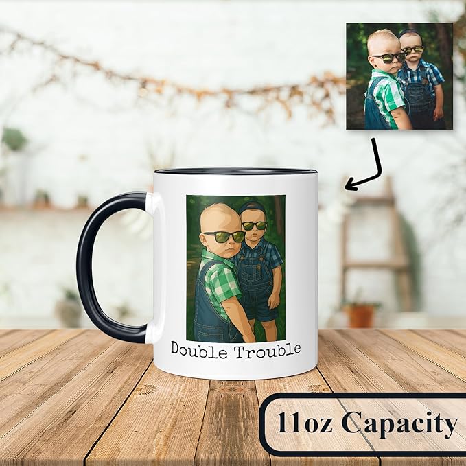 Personalized Coffee Mug, Custom Drawing Portrait Gift, Funny Customized Coffee Gift for Men & Women, Custom Mugs with Pictures, Black 11oz Father's Day Mug