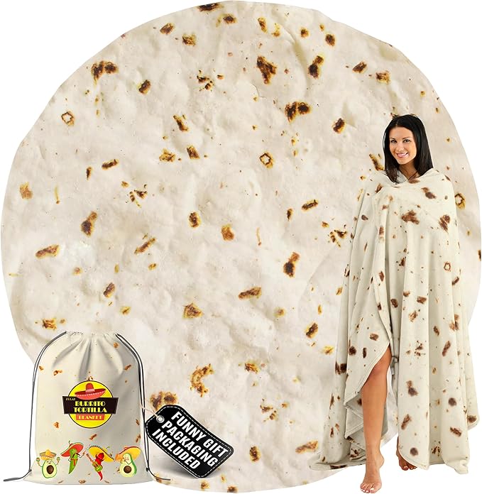 Zulay Giant Double Sided Tortilla Blanket with Drawstring Bag - Novelty Blanket for Adults & Kids - Soft Flannel Round Tortilla Blanket for Indoors, Outdoors, Travel, Home, 285 GSM - 71 Inches