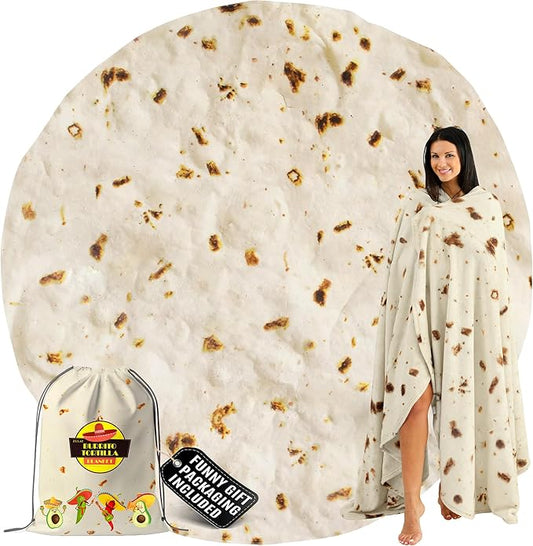 Zulay Giant Double Sided Tortilla Blanket with Drawstring Bag - Novelty Blanket for Adults & Kids - Soft Flannel Round Tortilla Blanket for Indoors, Outdoors, Travel, Home, 285 GSM - 71 Inches