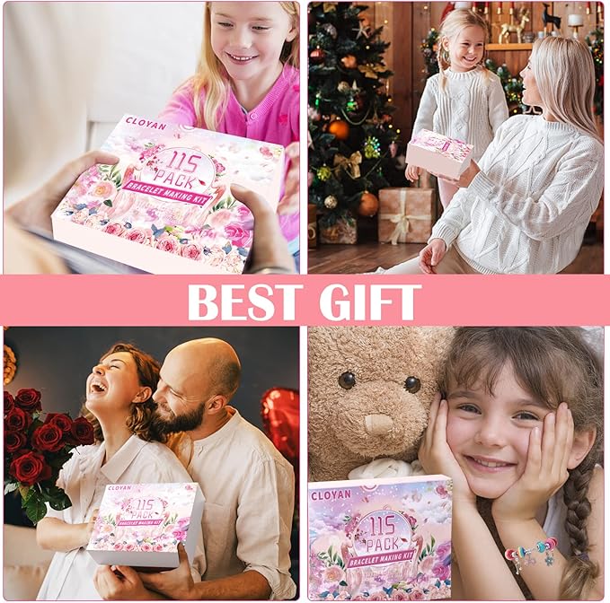 CLOYAN Charm Bracelet Making Kit for Girls, 115PCS Jewelry Making Kits for Girls with Beads, Jewelry Charms, String Necklace, Bracelets for DIY Craft, Jewelry Making Kit for Girls 8-12.