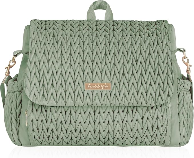 Hannah & Sophia Belle Convertible Baby Diaper Backpack & Bag in Sage Green, Large Size, Dual Sided Water Resistant Changing Mat Included, Detachable Shoulder Straps, Easy To Use