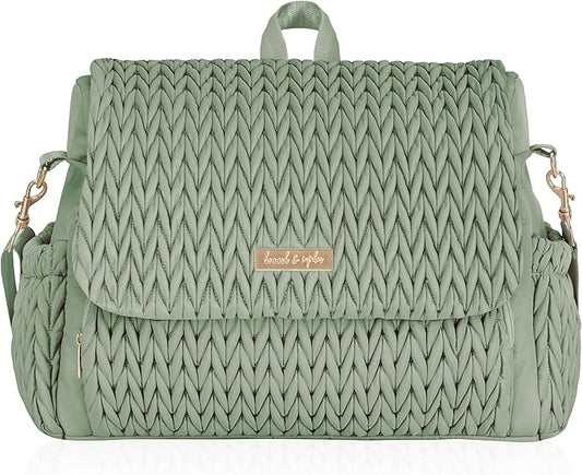 Hannah & Sophia Belle Convertible Baby Diaper Backpack & Bag in Sage Green, Large Size, Dual Sided Water Resistant Changing Mat Included, Detachable Shoulder Straps, Easy To Use