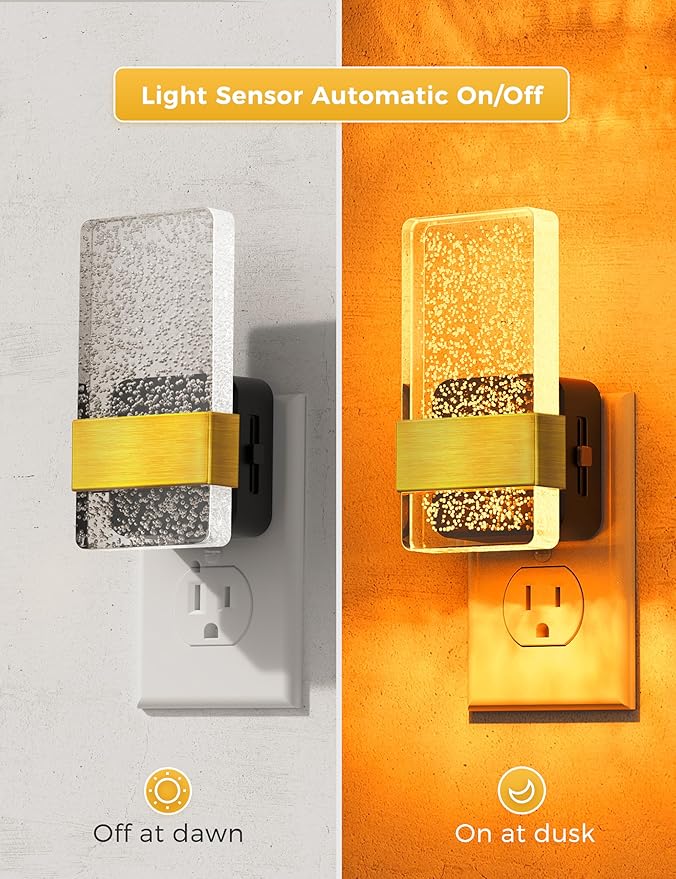 L LOHAS LED Night Light [2 Pack], Amber Night Lights Plug Into Wall, Dusk to Dawn Sensor, 0-100LM LED Dimmable Nightlight, Automatic Low Blue Nightlights for Kids, Bathroom, Hallway, Stairway