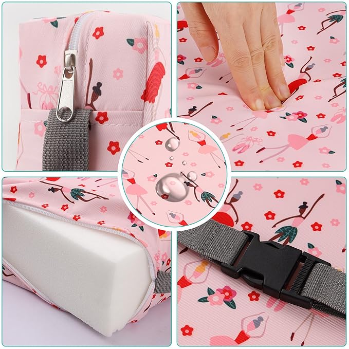 Zicac Portable Toddler Booster Seat for Dining Table, Safer Non-Slip Kids Booster Seat with Double Adjustable Straps, Washable Detachable Strong Support Increasing Cushion for Child (Pink)