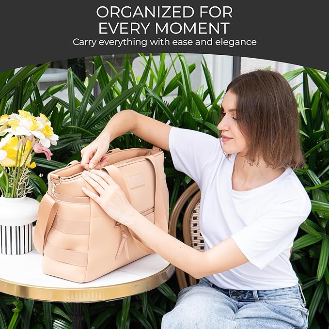 A + S Luxxe Diaper Bag Tote – Stylish, Large Baby Bag with Stroller Straps, Insulated Pockets, Changing Mat & Waterproof