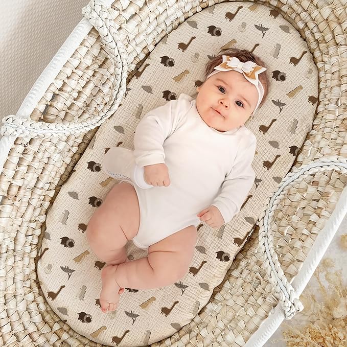 lulumoon Muslin Bassinet Sheets Baby: Cotton Bassinet Fitted Sheets for Boys and Girls - Bassinet Sheets for Oval Rectangle or Hourglass Mattress