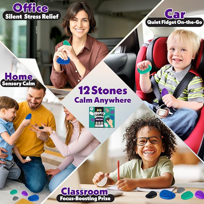 Fidget Toys Adults Sensory Stones: 12 Pack Textured Worry Stone for Autism Kids Calming Down - Fidget Stress Toys for Anxiety Relief - Students Prizes Fidget Toys