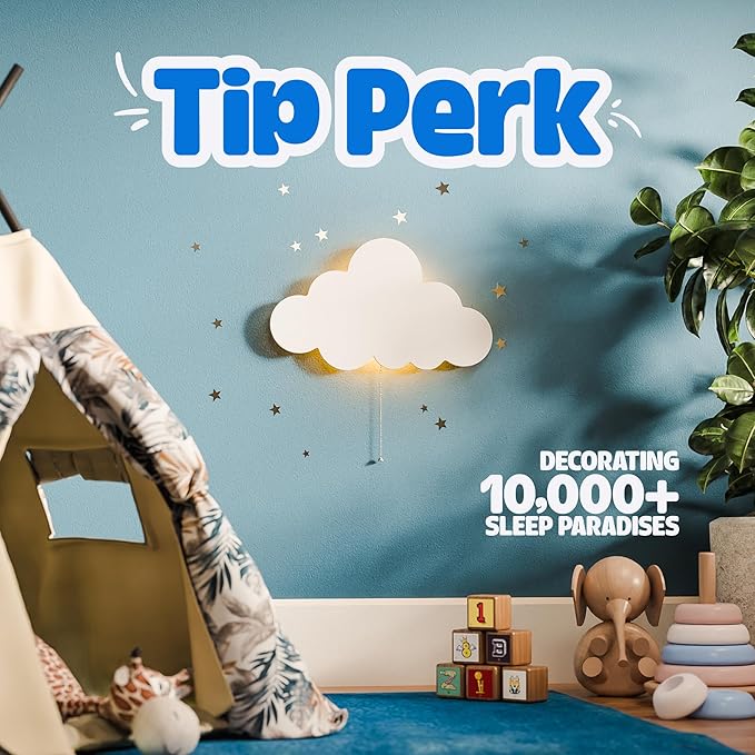 Tip perk 2 Pack Cloud Light - Floating Cloud Wall Lamp for Nursery | Cute Floating Lamp for Kids Bedroom | Battery-Operated Hanging Night Lights for Bedroom/Baby Nursery