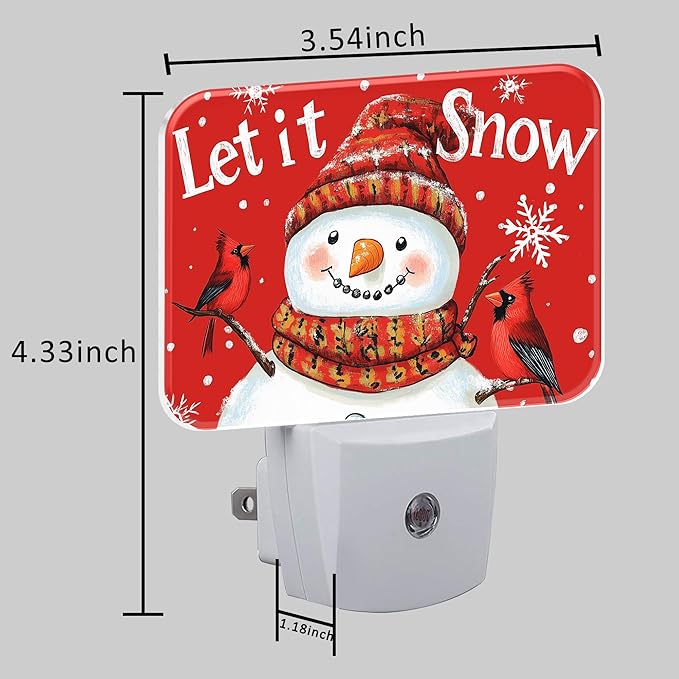 Christmas Snowman Night Light for Kids, Let is Snow LED Night Light Plug into Wall with Dusk to Dawn Sensor for Girls Boys Women Men Room, Hallway, Kitchen, Bathroom, Stairs Decor