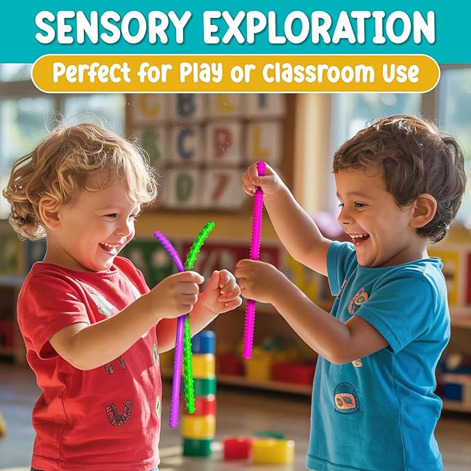 BunMo Silicone Stretchy Strings Sensory Toy – 6 Pack Fidget Worm Toy Set | Sensory Noodles for Kids | Bright, Textured, Fun Stretchy Noodles Fidget Toy for Tactile Play | Worm Toys for Fall Fun