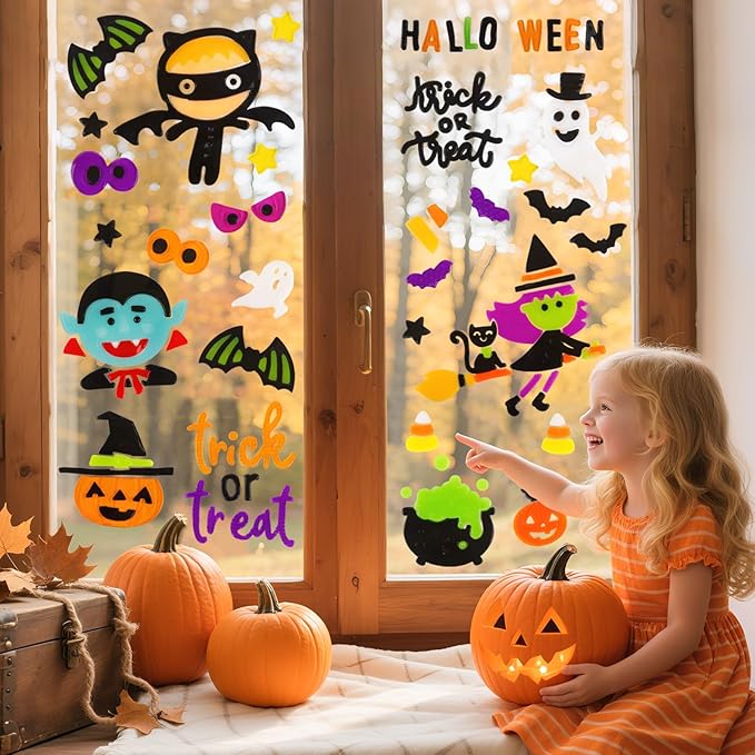 Halloween Window Clings Gel, Vampire, Zombie, Witch, Ghost, Black Cat, Bat, Home Party Supplies Window Glass Decorations