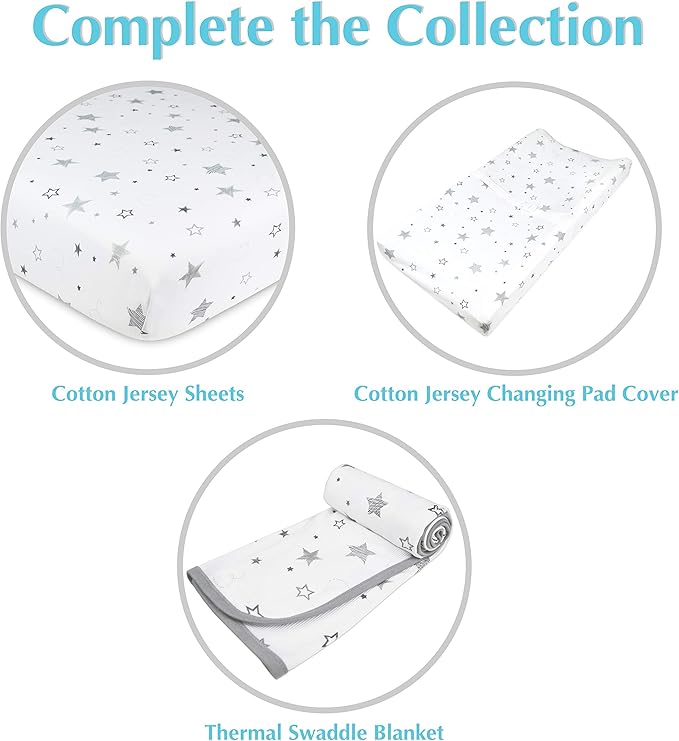 American Baby Company 100% Natural Cotton Fitted Cradle/Bassinet Sheet 36" x 18" - Soft, Breathable & Hypoallergenic Bed Sheet, Super Stars, Neutral for Boys & Girls (Pack of 2)