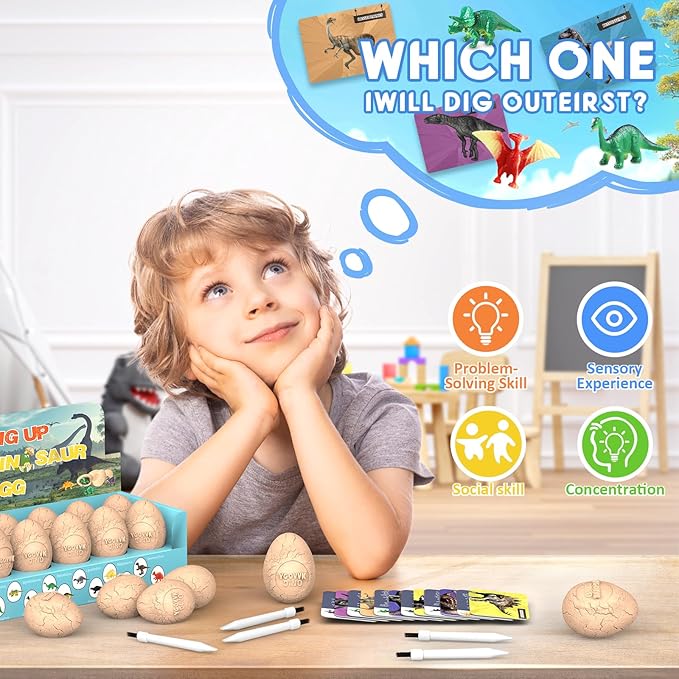 Dinosaur Eggs Dig Kit - Dinosaur Toys for Kids - Break Open 12 Easter Dino Eggs with 12 Surprise Dinosaurs Inside - Science STEM Birthday Class Activity Party Gifts for Boys Girls