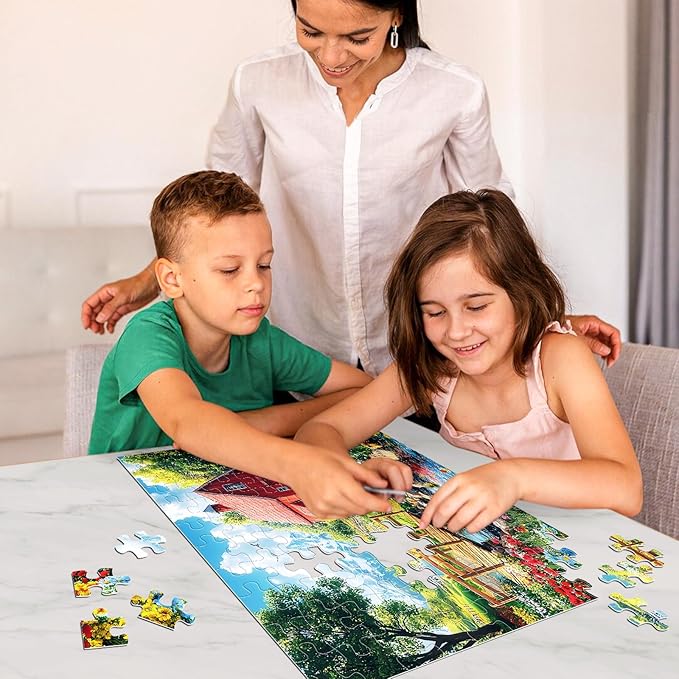 Jeaiciro 100 Piece Puzzles for Kids Ages 4-6 & 8-10, Farm Countryside Jigsaw Puzzle for Kids and Adults Educational Toys Fun Large Pieces Puzzles for Seniors Family Activity Gifts for Kid