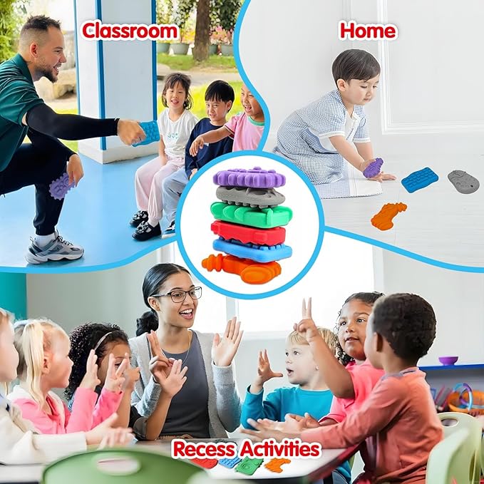 6Pcs Silicone Sensory Toys Set,Quiet Fidget Toys for Kids and Adults,Gamepad Texture Worry Stone for Calming,Fidget Stress Toys for Anxiety Relief-ADHD,Classroom Rewards,Party Favors