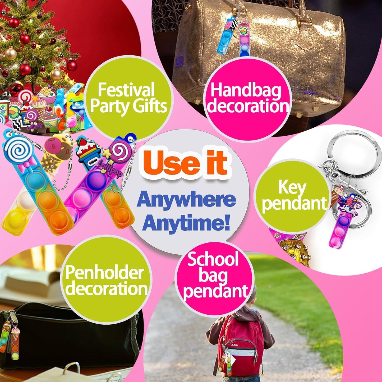 26 Pcs Mini Keychain Pop Fidget Toys for Kids, Birthday Party Favors for 3-5, 4-8, 8-12, Bulk Sensory Toys for Classroom Prizes, Party Supplies for Pinata Stuffers, Carnival Prizes (Snack)