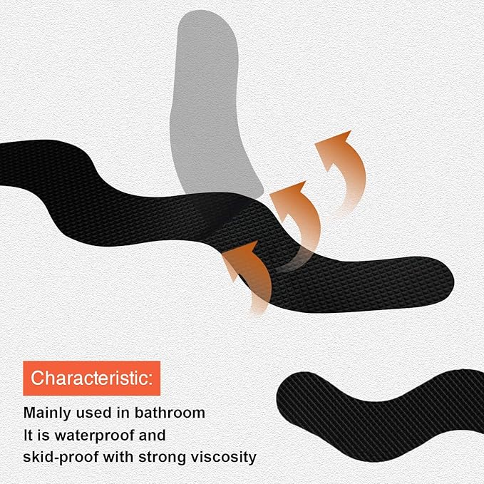 Patented Anti Slip Shower Stickers 24 PCS Safety Bathtub Strips Adhesive Decals with Premium Scraper for Bath Tub Shower Stairs Ladders Boats (Black)