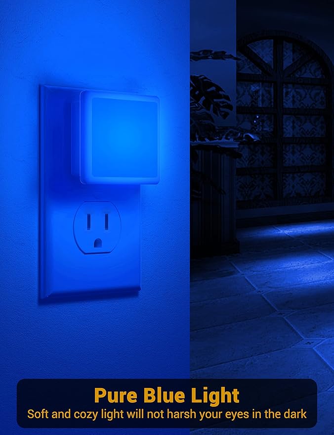 Blue Night Light,JandCase Blue Nightlight[2 Pack],0.3 Watt LED Night Light with Dusk-to-Dawn Light Sensor,Plug in Nitelight for Gaming Room,Bedroom,Corridor,Hallway,Non-dimmable